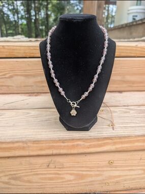 Grey Beaded Necklace with A Paw Charm